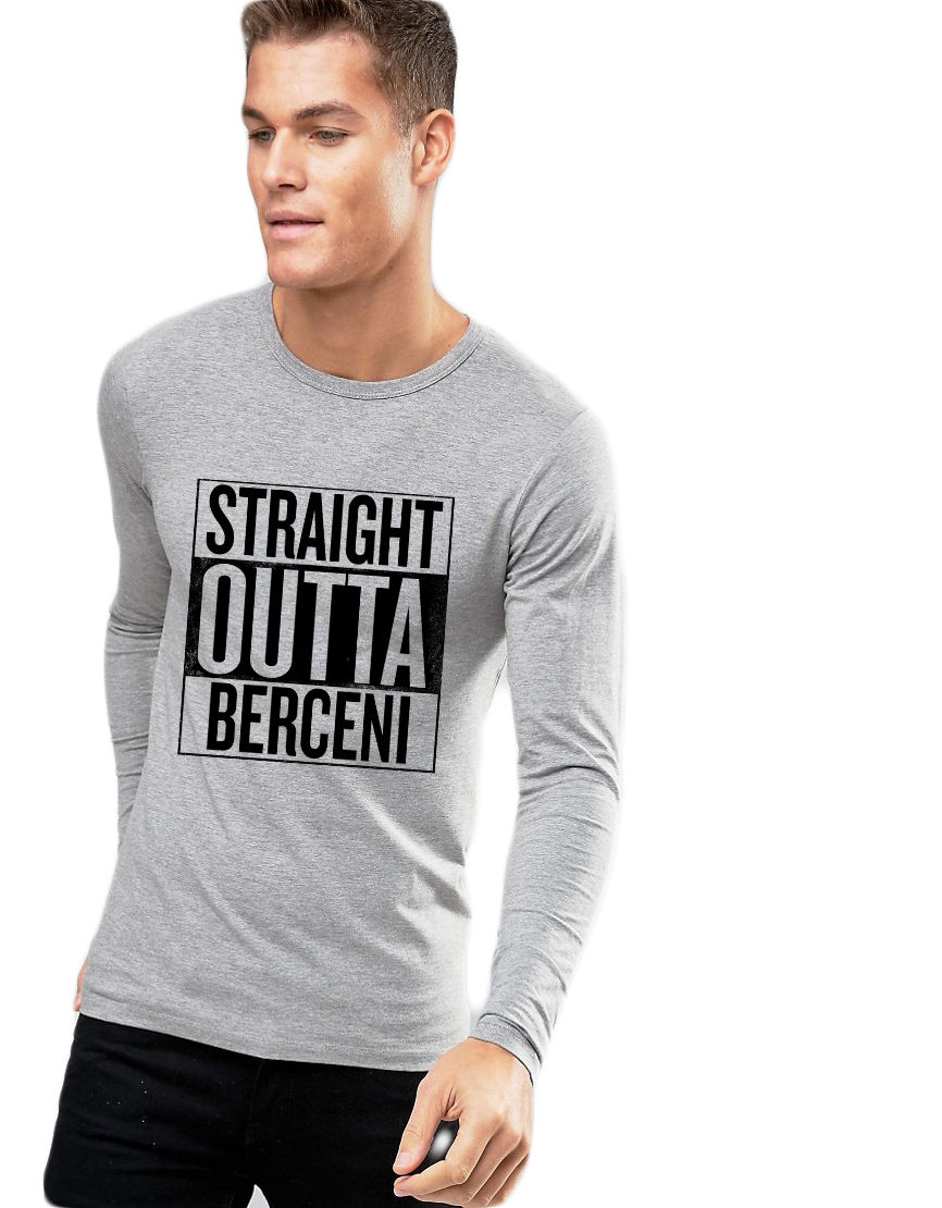 Bluza barbati gri cu text negru - Straight Outta Berceni - CATEGORIE